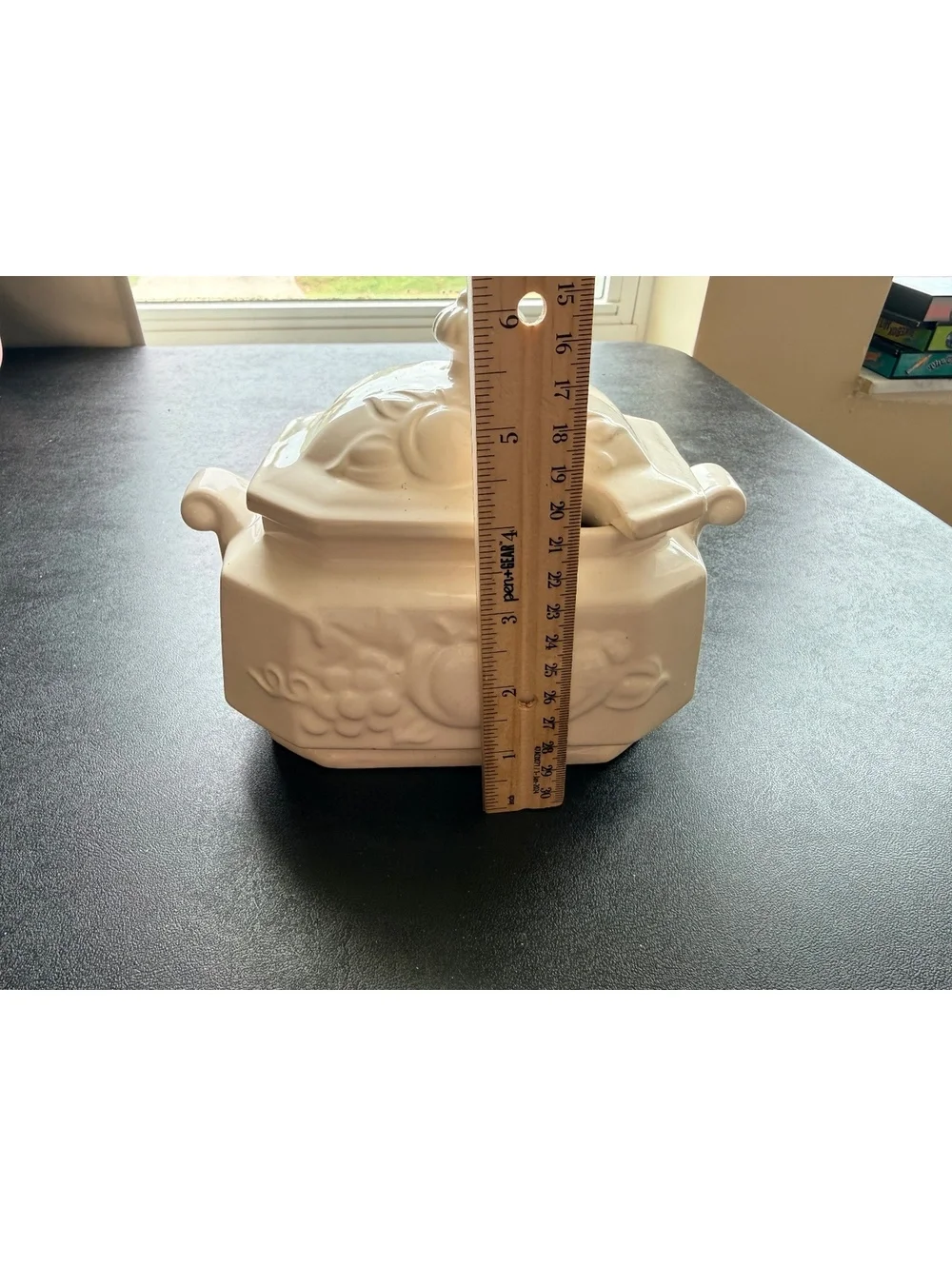 Vintage Japan White Ceramic Soup Tureen Embossed Fruit Covered Serving Bowl